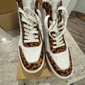 Stuart Weitzman White and Leopard Sneakers